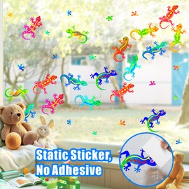Colorful Animals Clings for Glass Window Decorations Gecko Art Decal for Outdoor Indoor Home Decor Summer Double-Sided Window Decals Removable Non-Adhesive Windows Decals Lizard Vinyl Static Clings