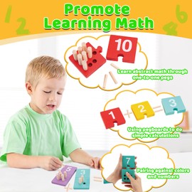 TEUVO Montessori Toys Counting Peg Board for Children 3 4 5 6 Years Old, Educational Wooden Math Games Digital Plunger Counting Blocks for Early Math Learning