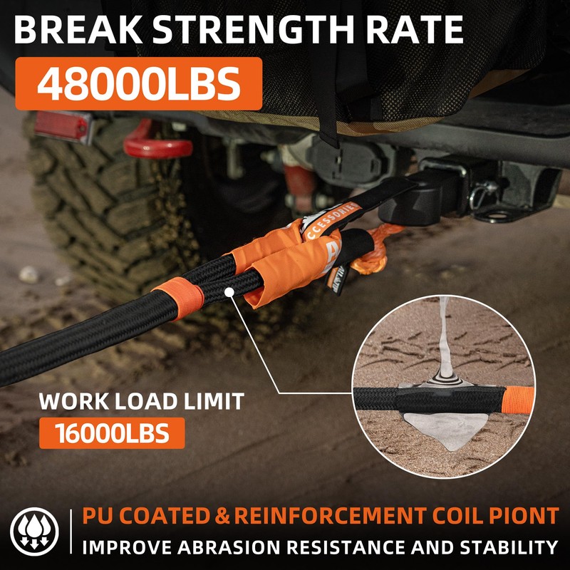 ALL-TOP Kinetic Recovery Rope, 48000Lbs, 1in x 20ft, Heavy Duty