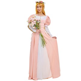 daizbella Medieval Renaissance Costume Dress XVI Century Handmade Dress with Puff Sleeves Women's Medieval Retro Costume