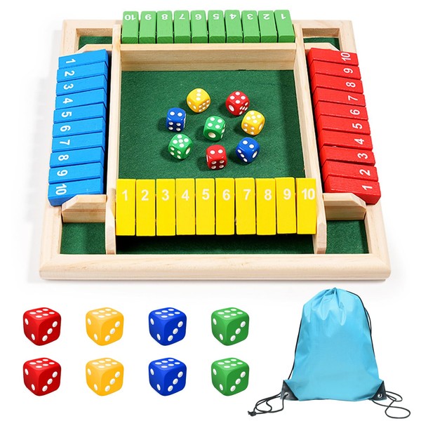 Xerteam Shut The Box Game 4 Player, Wooden Table Game,