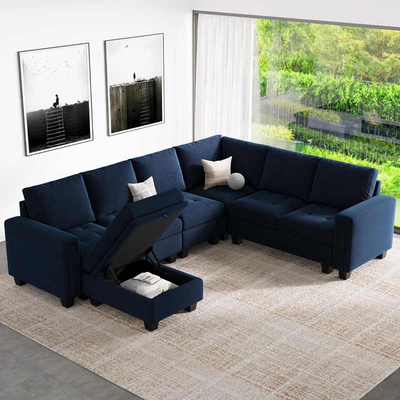 Belffin Small Storage Ottoman Module for Modular Sectional Sofa Blue