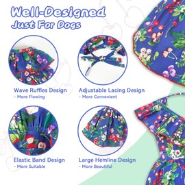 Topkins Dog Dress, Puppy Summer Skirt with Lace-Up, Dogs Party Dress with Pretty Prints for Small Dog (Navy Blue, L)