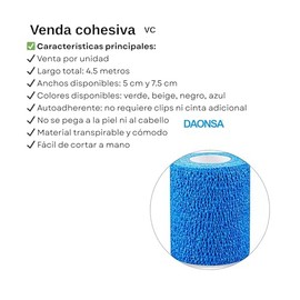 Venda Cohesiva Autoadherente, para Primeros Auxilios y Deportes, Colores Surtidos (NEGRO, 5 cm)