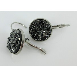 Summerfield Collection Stainless Steel Faux Druzy Stone Lever-back Drop Earrings 14mm (Gunmetal Gray)