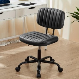 SMUG Small Office Chair PU Leather Chair with Wheels and Lumbar Support Comfy Armless - Black