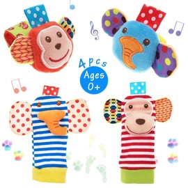 Baby Socks Newborn Socks Baby Toddler Rattle Socks Toys for Baby Boys or Girls, Wrist Rattles and Foot Finder- New Baby Gift Toddler Toys (Large, 0-12 Months)