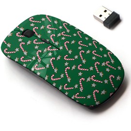 CJCBROES 2.4G Wireless Mouse with Cute Pattern Design for All Laptops and Desktops with Nano Receiver - Christmas Green Gingerbread