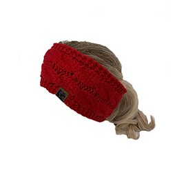 The Hatter Winter Beanie Headwrap Hat Cap Fashion Stretch Twisted Cable Knit Fuzzy Lined Ear Warmer Headband (Red)