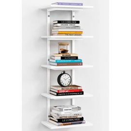 Harwaya White 5 Tier Wall Shelf Unit for Shoes Display, Lack Wall Bookshelf for Bedroom, Vertical Tiered Floating Book Shelves for Office Living Room Bathroom Vanity Kitchen Closet Purses Bags