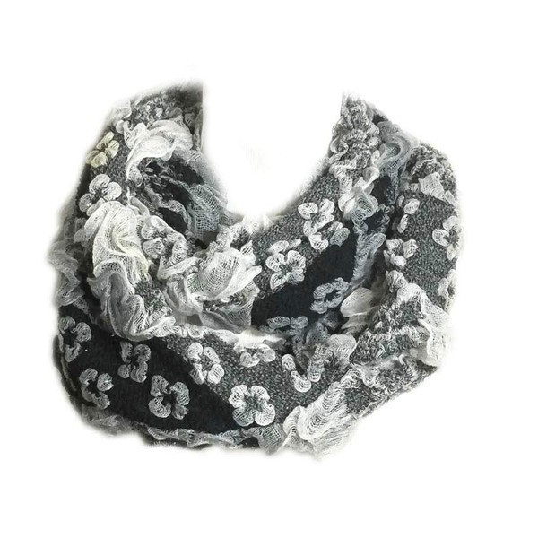 aesthetinc Multi Tone Colo Floral Flower Pattern Ruffle Infinity Scarf