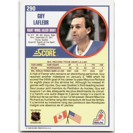 1990-91 Score Hockey Canadian Edition Guy Lafleur Nordiques Card #290 WN17
