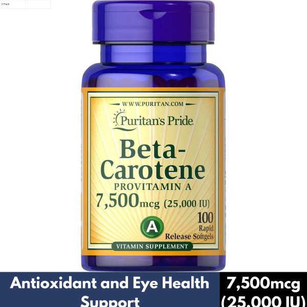 Puritan's Pride Beta Carotene Provitamin A 7,500mcg (25,000 IU), Vitamin
