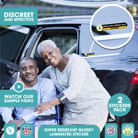 Person with Cerebral Palsy on Board Sticker | Set of 2 Stickers | Safety Awareness Decals for Car | Permanent Waterproof Vinyl | 1in x 5in Emergency Sign