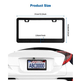 ZXFOOG Black Carbon Fiber License Plate Frames, Plastic Number Plate Holder Print Carbon Pattern for Men and Women, 2 Pack with Screws Caps for Front Rear
