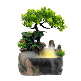 Waterfall Fountain Indoor with LED Lights & Atomizer,Resin Tabletop Water Fountain Water Fountains Indoor,Mini Waterfall for Office Bedroom