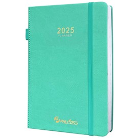 2025 Daily Planner/Calendar, One Page Per Day, Daily Monthly Agenda Planner with Time Slots and Monthly Tabs, Jan - Dec 2025, 5.7" x 8.25" Appointment Book, Leather Cover (2025-Lake Green)