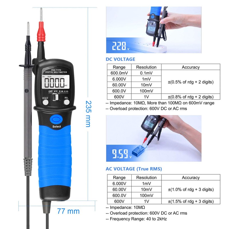 Digital Multimeter, Voltmeter, AC/DC Multi Tester for Voltage, Current, Resistance