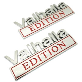 2Pack Vikings Valhalla Edition Auto Emblems Truck Badge 3D Car Bumper Sticker Metal Decal, Assassin's Creed Valhalla Edition Emblem 3D Badges Decals Car Replacement, Viking Seasons (Silver/Red)