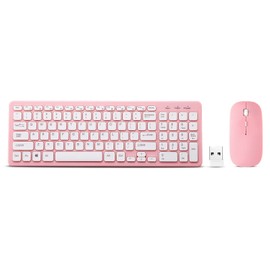 Wireless Keyboard and Mouse Combo, Compact Quiet Wireless Keyboard and Mouse Set 2.4G Ultra-Thin Sleek Design for Windows, Computer, Desktop, PC, Notebook, Laptop (Pink)