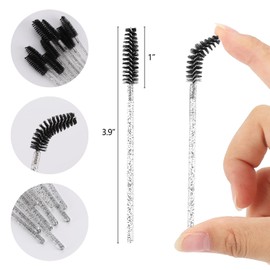 Tbestmax 50 Pcs Disposable Mascara Wands, Crystal Eyebrow Spoolies Brush for Eyelash Extensions, Black Eye Lash and Makeup Brush