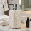 Ivory Travertine Soap Dispenser, Refillable Bathroom Liquid Dispenser with Stainless