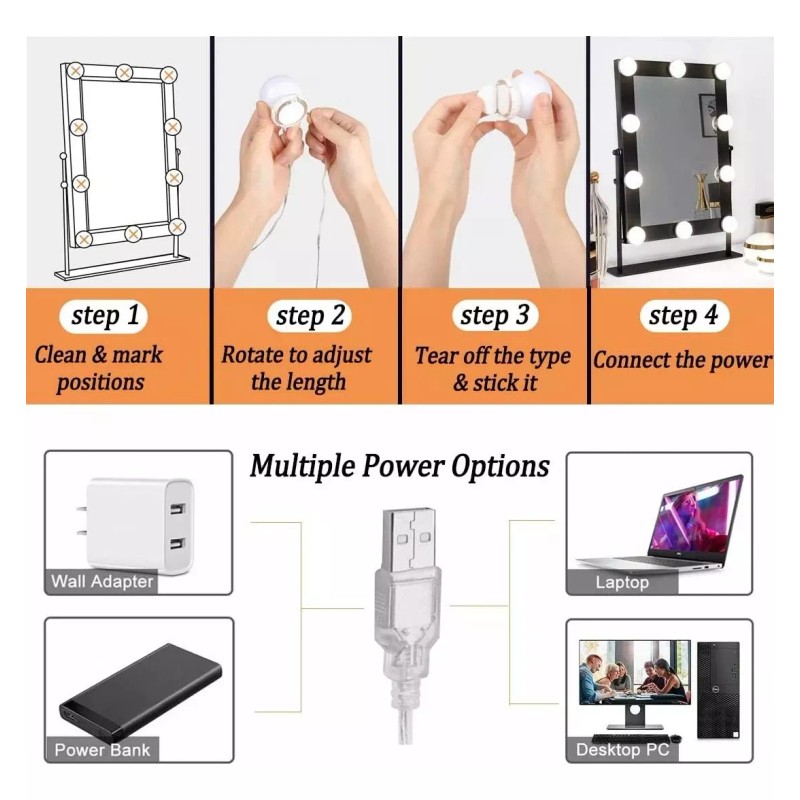 Didier Market Luces Led Para Espejo Tocador Cargador Usb Serie