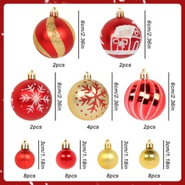 Sporgo 44-Piece Christmas Baubles Set: Christmas Tree Baubles Plastic Christmas Tree Baubles Red Gold Christmas Tree Decorations with Hanger Shatterproof Plastic Christmas Tree Decorations Christmas