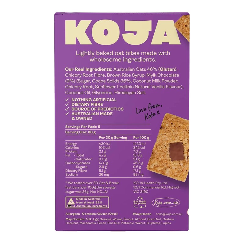 KOJA Oat Bites Multipack - Choc Chip, 5 x 30g