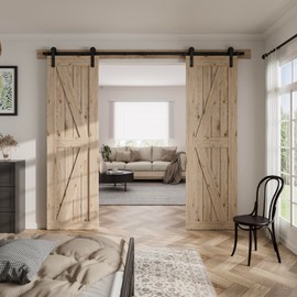 CCJH 12.6FT Sliding Barn Door Hardware Kit, Heavy Duty, Smoothly and Silently, Easy to Install, Fit 37.8" Width Double Door Panel, I Shaped Hangers Black