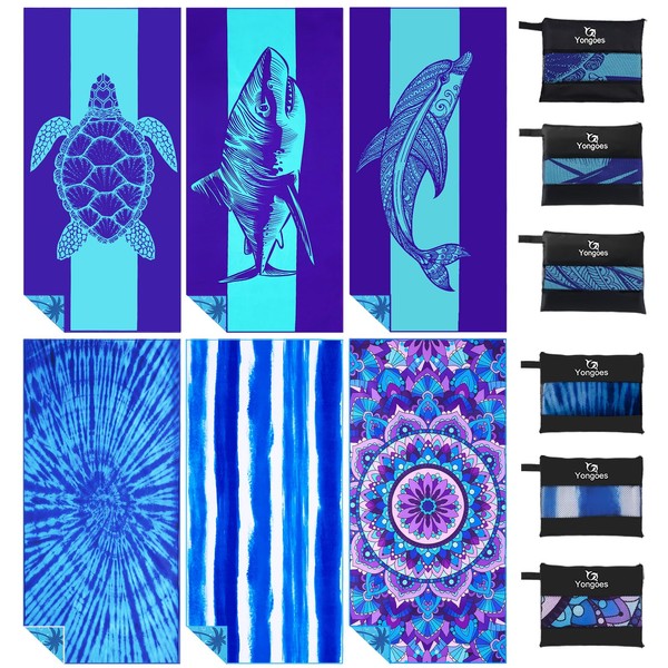 6 Pack Microfiber Lightweight Thin Beach Towel Sand Free Quick