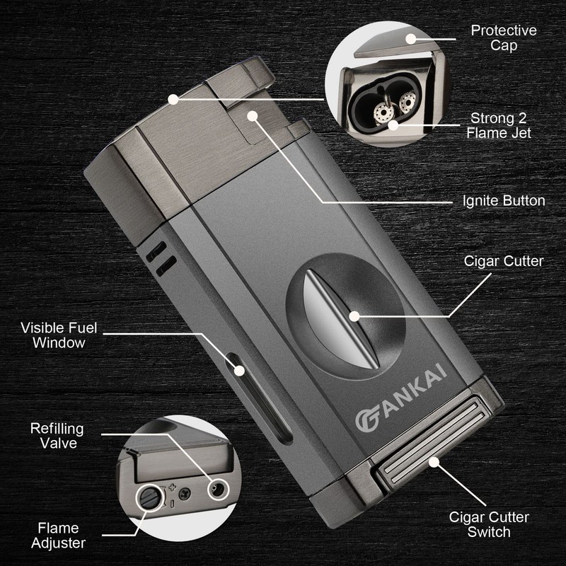 FANKAI Torch Lighter with Cigar V Cutter, Double Jet Flame