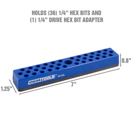 OEMTOOLS 24145 36 Piece Magnetic Hex Bit Holder, Hex Bit Organizers, Magnetic Organizer Mounts to Metal Surfaces, Non Marring Hex Bit Storage, Blue