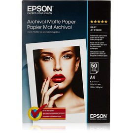 Epson C13S041342 Archival Matte Paper, A4, 210 x 297mm, 189 g/m2, 50 Sheets, White