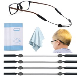 Maitsol Kids Glasses Strap for Boys Girls (4 PCS) - Glasses Holder for Children - Sports Strap for Glasses Kids - No Tail Adjustable Eyeglasses Straps- Eye Glasses Holder Around Neck 12in（Black）