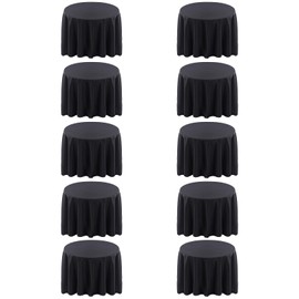 Surmente 10 Pack Black Tablecloth for Round Tables, 132-inch Round Table Cloths for Weddings, Banquets, or Restaurants