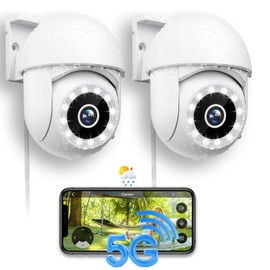 Menborn Outdoor Surveillance Camera, 5GHz/2.4GHz, Camera Surveillance 360° with Starlight Colour Night Vision, 360° IP Camera Outdoor with Floodlight, Motion Detection, Works with Alexa, Pack of 2