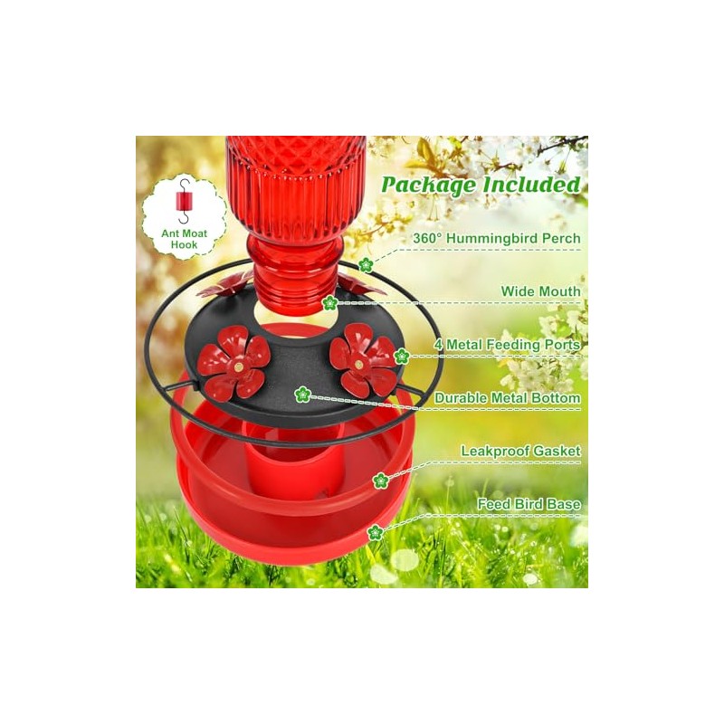 Hummingbird Feeder with Bee Guards and Ant Moat - 16