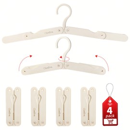 Chefiva Travel Hangers Premium Foldable Hangers Sturdy Space-Saving for Suitcase Plastic Travel Accessories Essentials Portable Clothes Hanger for Traveling White 4 Pcs