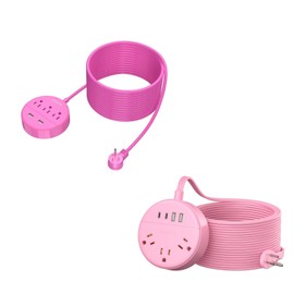 NTONPOWER Flat Extension Cord 25 ft, Pink Power Strip with USB C Ports, Power Strip Long Cord, Flat Plug Extension Cord, Wall Mount, Extra Long Extension Cord for TV Living Room, Dorm, Office and Nigh