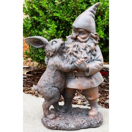 Ebros Gift Whimsical Festive Holiday Novelty Mr Gnome Dancing with Brer Hare Rabbit Figurine 11.25" H Mystical Gnomes DIY Fairy Garden Home Decor
