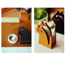 Tape Dispenser, Cute Cat Tape Dispenser, Vintage Wooden Kitty Tape Cutter with 1 Roll Tape for Home Office Desktop Accessory for Students Girls Boys