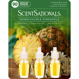 Scentsationals Fragrance Oil Plug In Air Freshener Refills 3-Pack - Honeysuckle Pineapple - Works with Scentsationals Wall Plugs, Long-Lasting Home Fragrance, 0.8 fl oz Each, Packaging May Vary