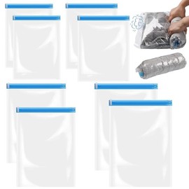 8 Stück Vakuumbeutel für Kleidung Aufbewahrungsbeutel zum Rollen, 35x50cm, 40x50cm, 40x60cm, 50x70cm Reise Vakuum Wiederverwendbar Kleiderbeutel für Kleidung, Decken, Handtücher (Blau)