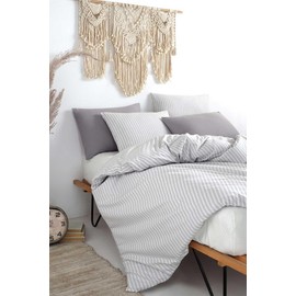 via bianco Life Duvet Cover Sets King Size, Light Gray 5 Pieces 100% Natural Cotton 1 Duvet Cover, 2 Pillowcases, 2 Pillow Shams, Ultra Soft and Easy Care Breathable Cozy Bedding Set