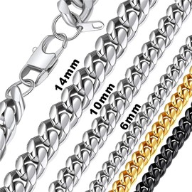 Bandmax Dense Curb Chain Necklace Stainless Steel 1:1 Cuban Link Chain for Women Men Hip Hop Street Style Fashion Jewellery 6 mm/10 mm/14 mm Wide 36 cm to 76 cm Gold/Black/Silver, Metal, No Gemstone