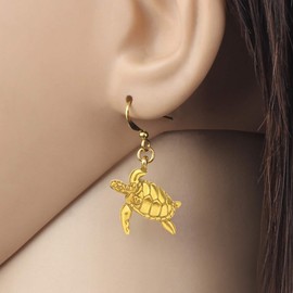 DOWAY Antique Gold Plated Sweet Sea Turtle Earrings Dangle Drop Novelty Metal Jewelry for Women Girls Charm Gift (gold-plated-stainless-steel)