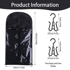 svpfuo Pack of 2 wig storage, storage bag for hair extensions, hanging pockets for wigs with hooks, suitable for storing wigs and hair extensions