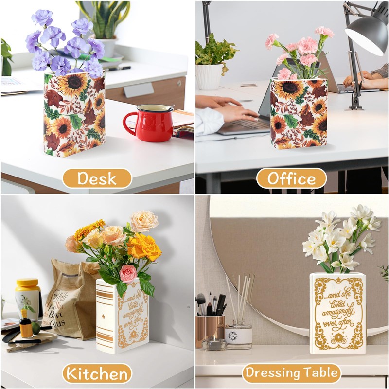 IBEQUEM Ceramic Book Vase, Multifunctional Desktop Ceramic Vase, Ceramic Book