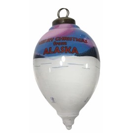 Inner Beauty Gifts Alaska Santa Sled Dog Team Wilderness Northern Lights Glass Ornament, White